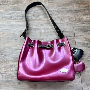 Beijo Y2K Patent Shoulder Bag Pink Bratz Style Glossy Vintage Funky Slouchy Hobo